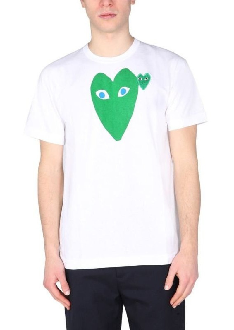 COMME DES GARÇONS PLAY T-SHIRT WITH LOGO PRINT AND LOGO PATCH