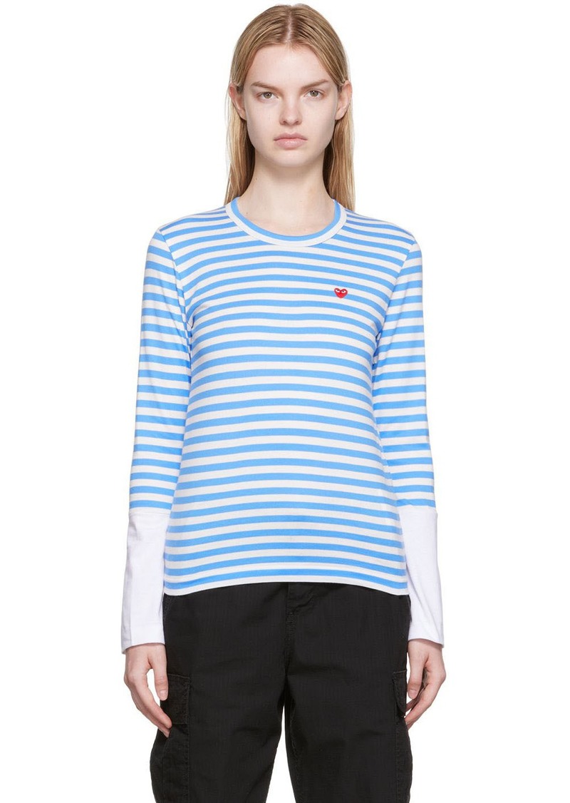 COMME des GARÇONS PLAY White & Blue Small Heart Patch Long Sleeve T-Shirt