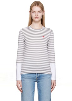 COMME des GARÇONS PLAY White & Gray Small Heart Patch Long Sleeve T-Shirt