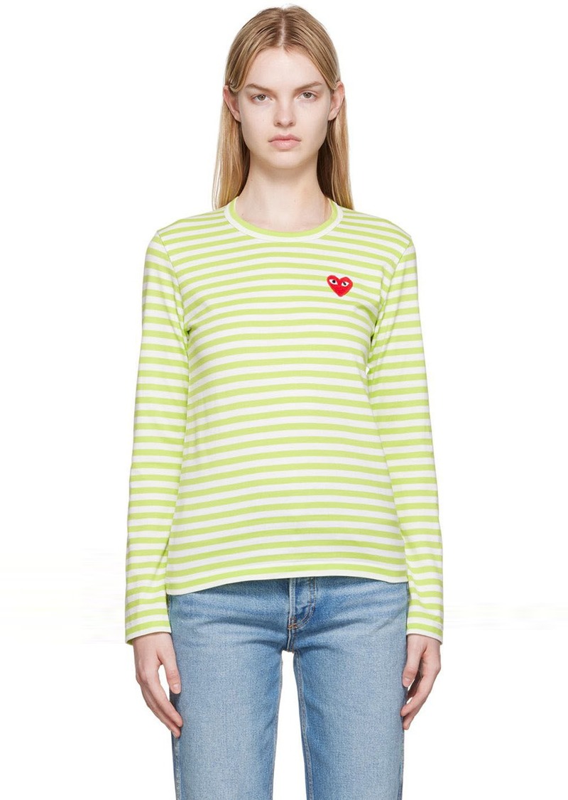 COMME des GARÇONS PLAY White & Green Heart Patch Long Sleeve T-Shirt