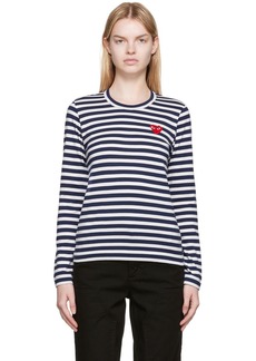 COMME des GARÇONS PLAY White & Navy Heart Patch Long Sleeve T-Shirt