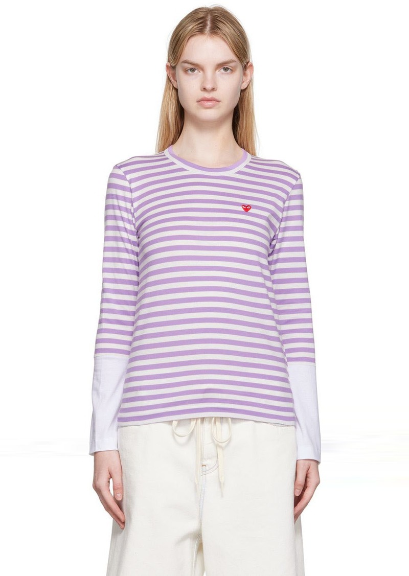 COMME des GARÇONS PLAY White & Purple Small Heart Patch Long Sleeve T-Shirt