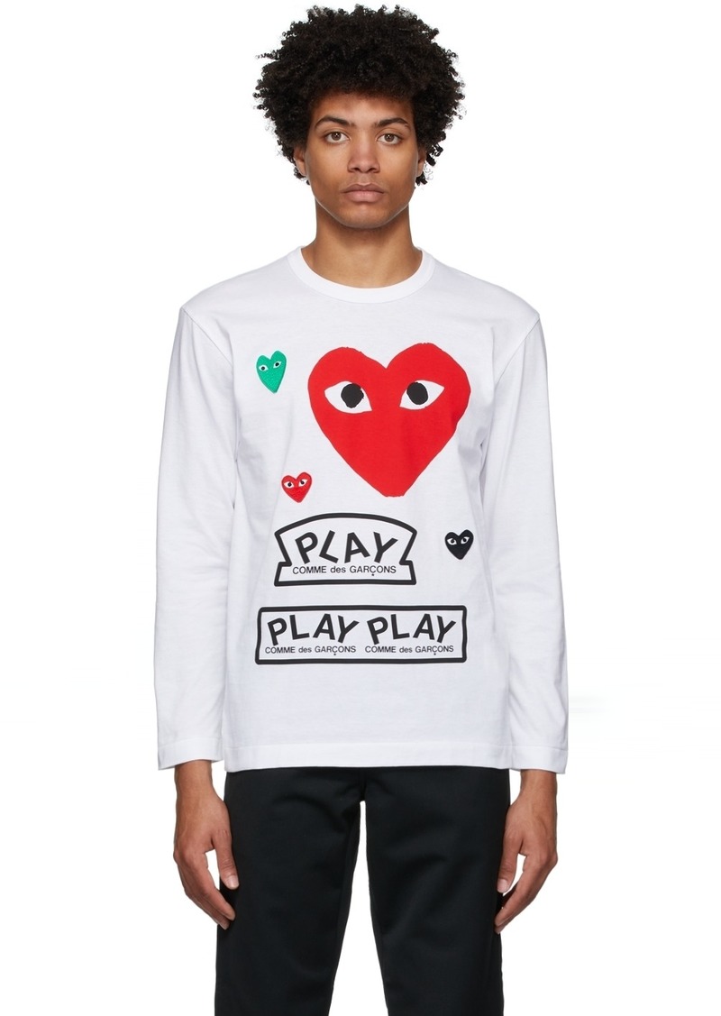 COMME des GARÇONS PLAY White & Red Multi Logo Long Sleeve T-Shirt