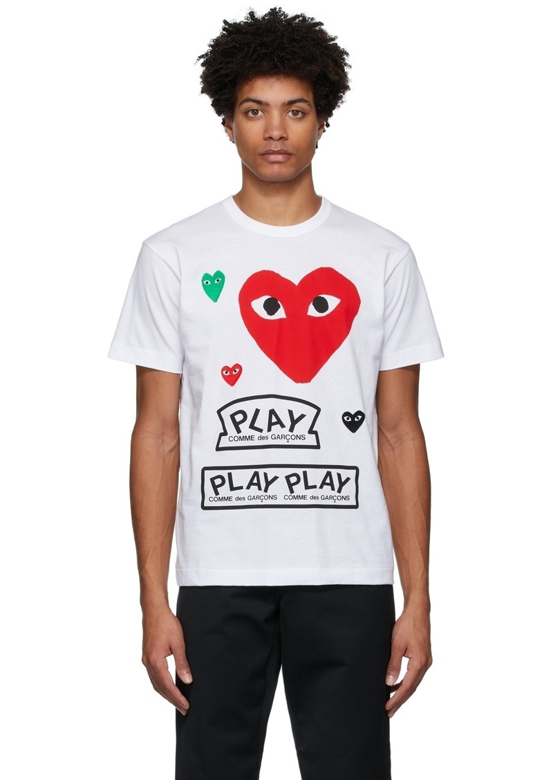 COMME des GARÇONS PLAY White & Red Multi Logo T-Shirt