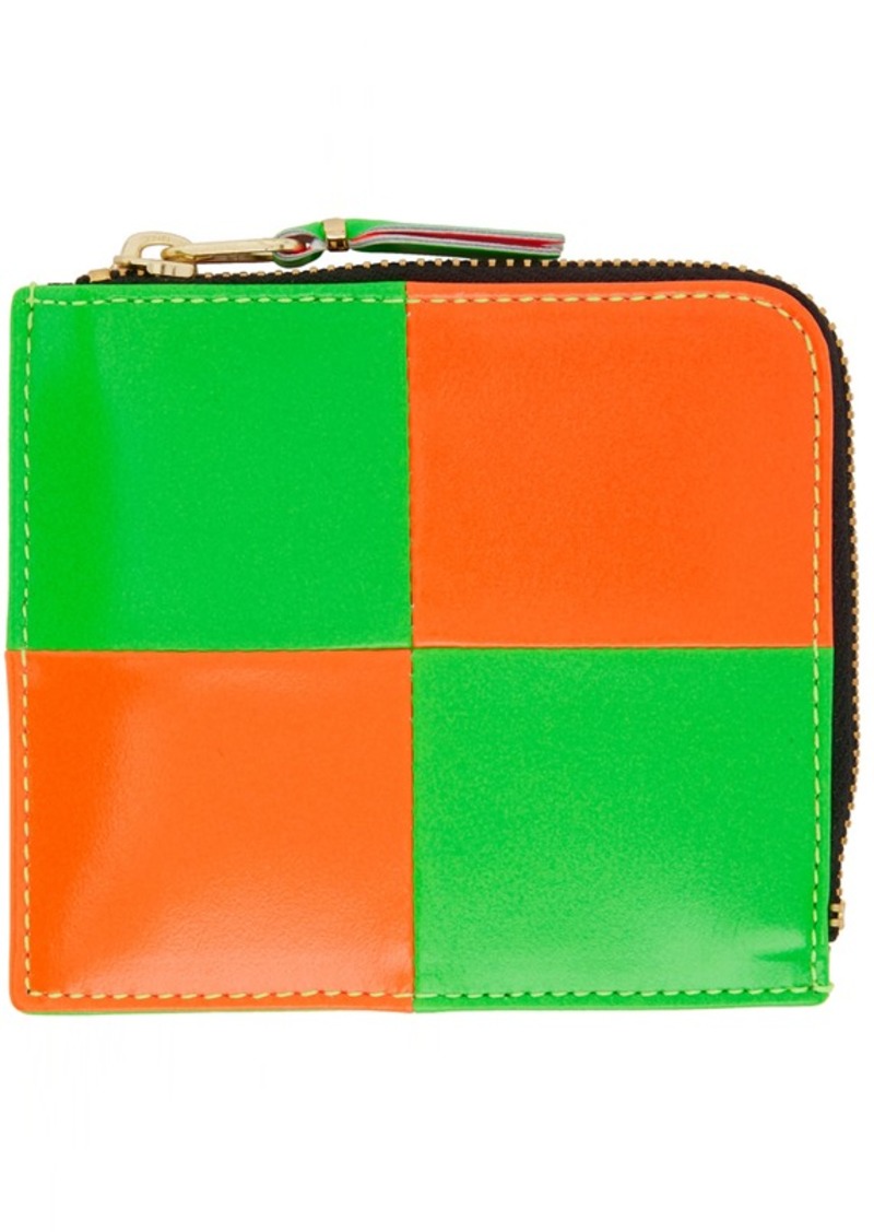 COMME des GARÇONS WALLETS Orange & Green Fluo Squares Half-Zip Wallet