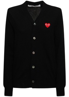 Comme des Garçons Logo V Neck Wool Cardigan