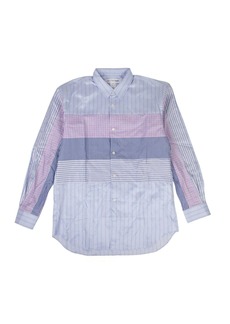 Comme des Garçons Men's Blue Cotton Stripe Check Long Sleeves Shirt