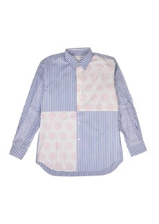 Comme des Garçons Men's Cotton Stripe Dots Long Sleeves Poplin Shirt - Blue