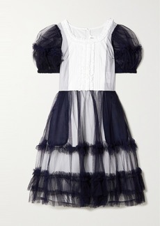 Comme des Garçons Ruffled Tulle-paneled Cotton-poplin Midi Dress