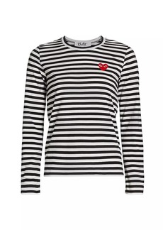 Comme des Garçons Striped Red Heart Long-Sleeve Shirt