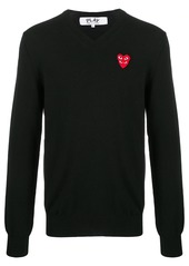 Comme des Garçons V-neck logo-patch knit jumper