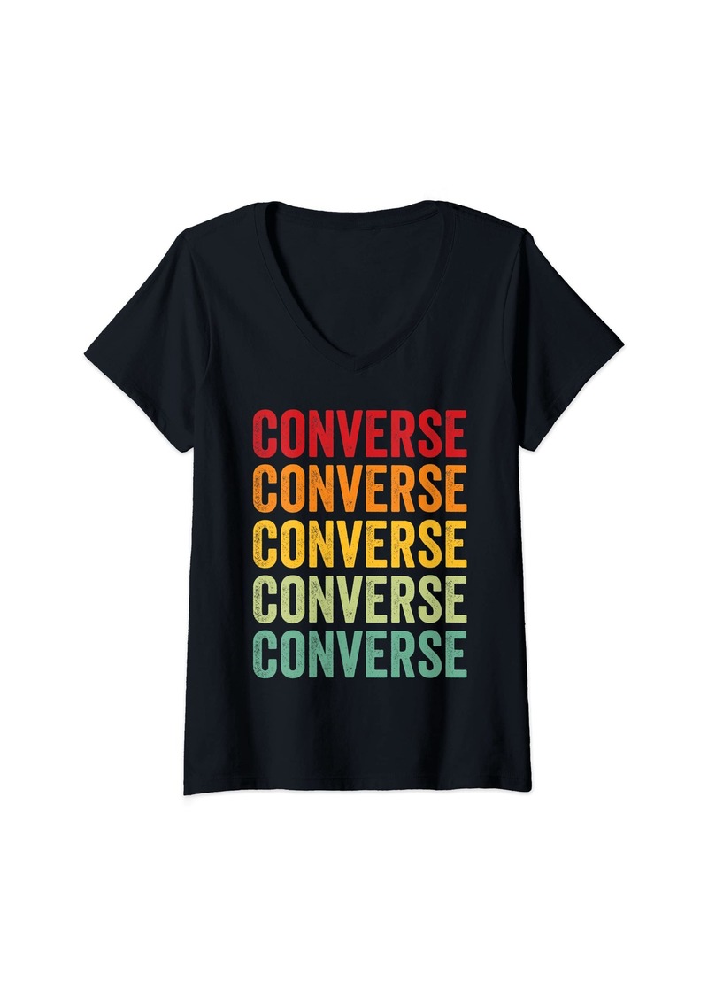 Womens Converse County Wyoming Rainbow Text Design V-Neck T-Shirt