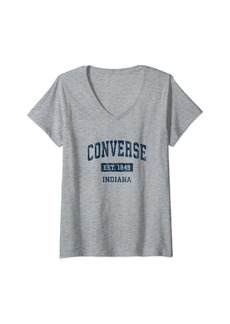 Womens Converse Indiana IN Vintage Sports Established Navy Design V-Neck T-Shirt