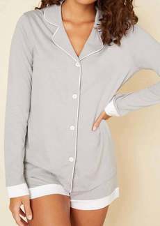 Cosabella Bella Long Sleeve Top & Boxer Pajama Set In Dove Gray/white