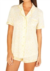 Cosabella Bella Printed Short Sleeve Top & Boxer Pajama Set In Animal Limone/limone