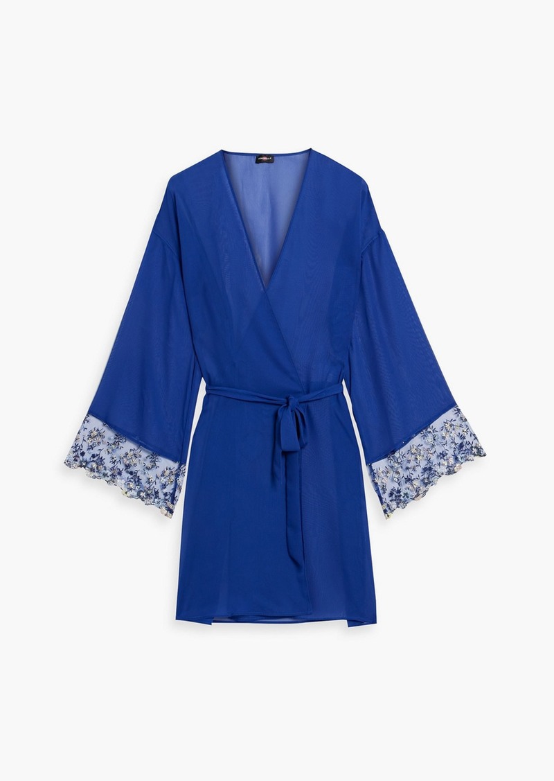 Cosabella - Belted lace-trimmed chiffon robe - Blue - M