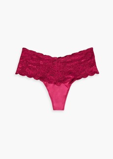 Cosabella - Comfie stretch-lace and satin-jersey mid-rise thong - Burgundy - S/M