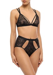 Cosabella - Cutout embroidered mesh high-rise briefs - Black - L