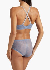 Cosabella - Lace-trimmed flocked stretch-mesh soft-cup triangle bra - Blue - S