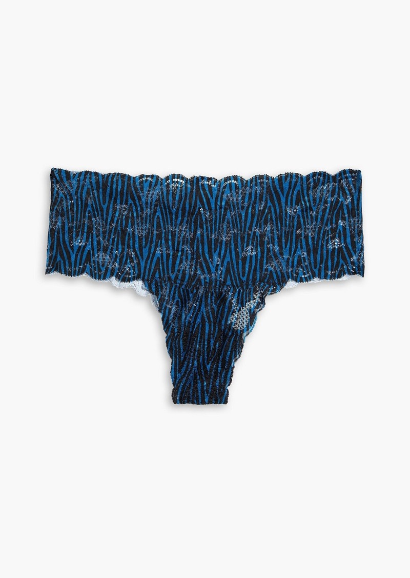 Cosabella - Never Say Never printed stretch-lace mid-rise thong - Blue - M/L