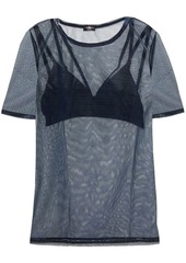 Cosabella Woman Bisou Holographic Mesh And Stretch-jersey T-shirt And Bralette Set Midnight Blue