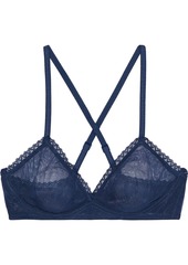 Cosabella Woman Lace-trimmed Stretch-mesh Underwired Bra Navy