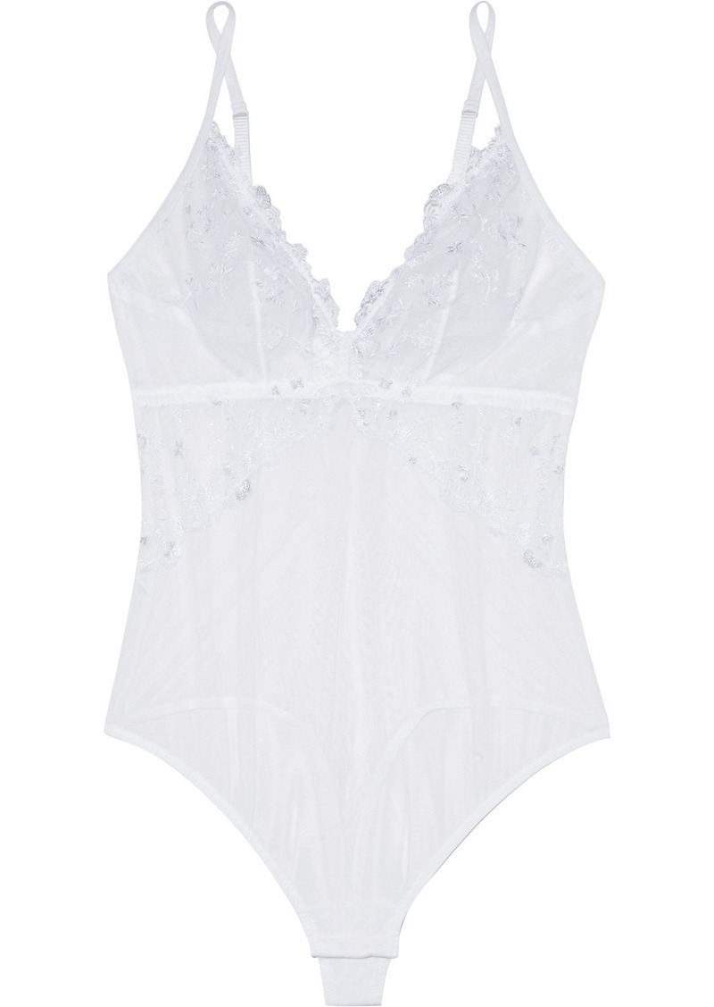 Cosabella - Selita embroidered stretch-mesh thong bodysuit - White - M