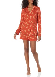 Cosabella Women's Bella Printed Comfort Long Sleeve Top Boxer Pajama Set  Extra Small