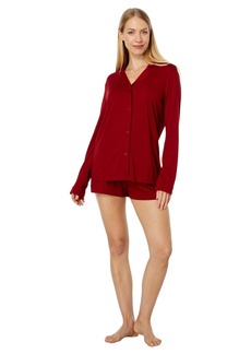 Cosabella Women's Bella Long Sleeve Top & Boxer Pajama Set Sindoor Red/Sindoor Red
