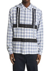 Craig Green Hooded Harness Button-Up Shirt in Navy Check at Nordstrom