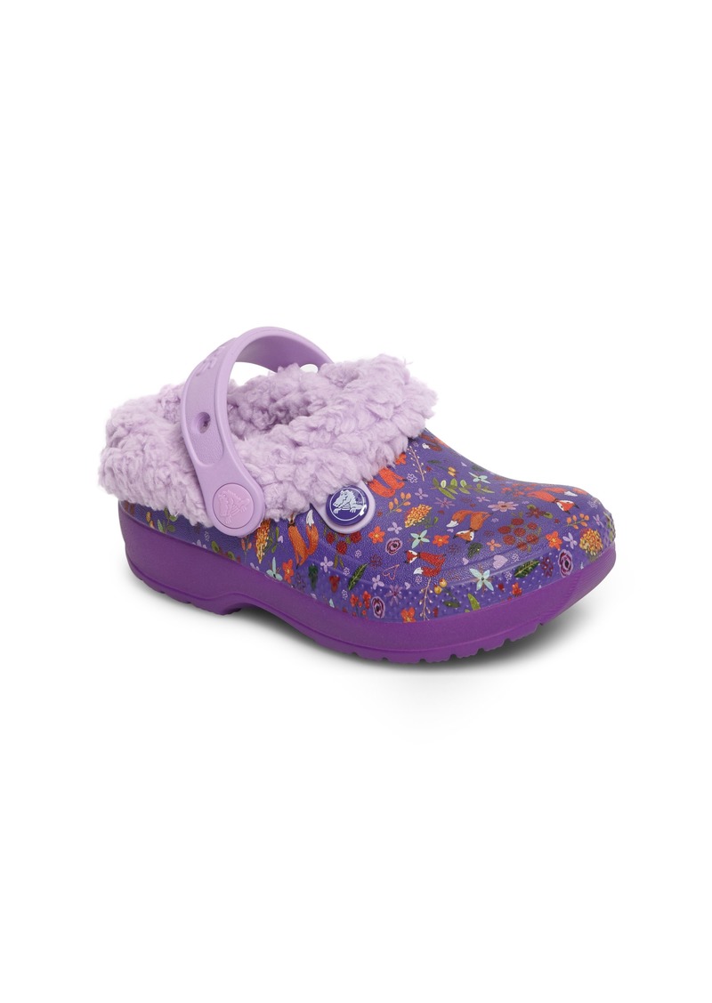 purple crocs with fur