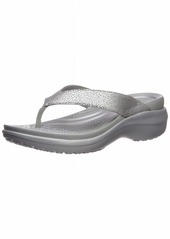Crocs Women's Capri MetallicText Wedge Flip Flop Silver  M US