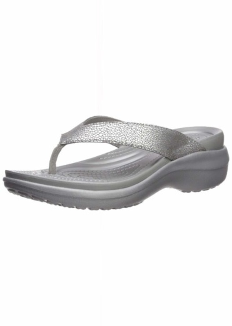 crocs silver flip flops