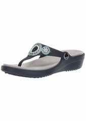 Crocs Women's Sanrah Diamante Wedge Flip Flop Sandal navy/turquoise  M US