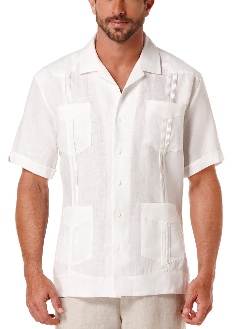 Cubavera Men's Big & Tall Short-Sleeve 4-Pocket 100% Linen Guayabera Shirt - Bright White