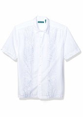 Cubavera Men's Floral Panel Print Embroidery Short Sleeve Button Down Shirt
