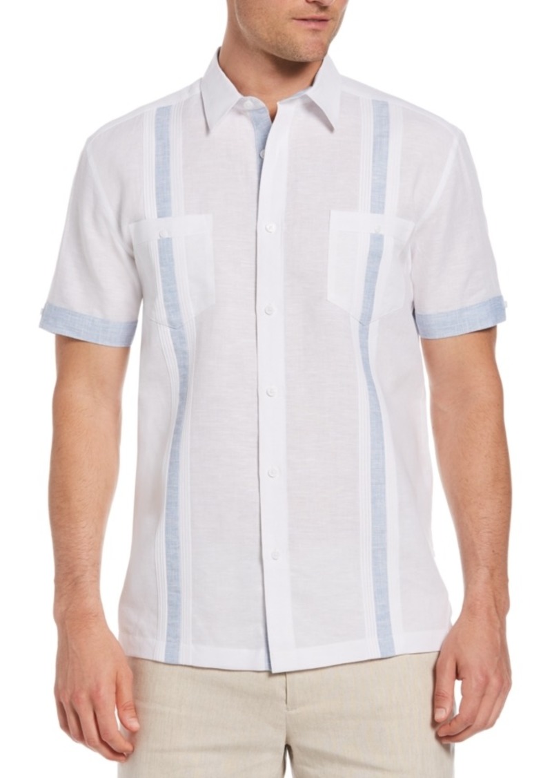 Cubavera Men/'s Paisley Print Linen Blend Shirt Short sleeve Off White Large XL