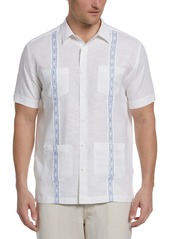 Cubavera Men's Linen Blend Contrast Embroidery Short Sleeve Guayabera Shirt