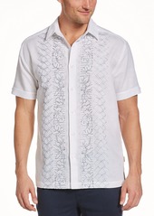 Cubavera Men's Linen-Blend Geo Floral Panel Short Sleeve Button-Down Shirt  XX Large