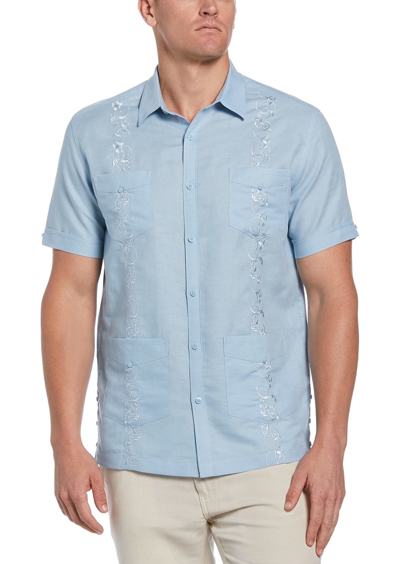 Cubavera Men's Linen Blend Tonal Embroidery Short Sleeve Guayabera Shirt