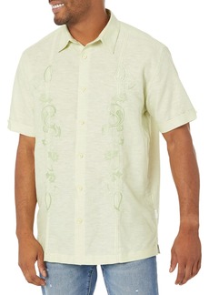Cubavera Men's Paisley Embroidered Panel Linen-Blend Short Sleeve Button-Down Shirt