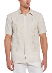 Cubavera Men's Paisley Embrroidered Panel Linen-Blend Short Sleeve Button-Down Shirt   Large