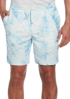 "Cubavera Men's Palm Print Drawstring 8"" Shorts - Aqua Esque"