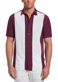 Cubavera Men's Retro Color Block Panel Short Sleeve Button-Down Shirt
