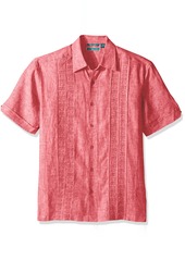 Cubavera Men's Short Sleeve 100% Linen Cross-Dyed Shirt with Embroidered Tucks
