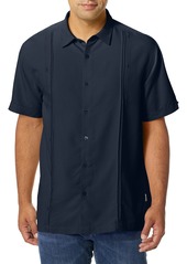 Cubavera Men's Short Sleeve Cuban Camp Shirt with Contrast Insert Panels Navy Blazer with Tuck Variation Extra Large