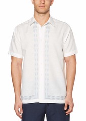 Cubavera Men's Short Sleeve Linen-Blend L-Shape Embroidered Button-Down Shirt