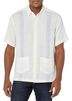 Cubavera Men's Striped Panel Double Lower Pocket Short Sleeve Button-Down Guayabera Shirt
