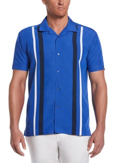 Cubavera Men's Tri-Color Camp Collar Retro Panel Short Sleeve Button-Down Shirt