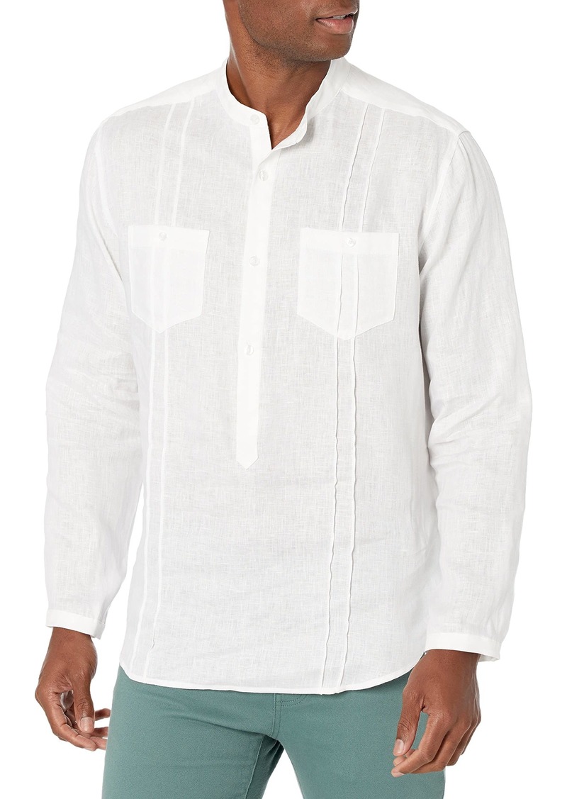 Cubavera Men's Two-Pocket Pintuck Long Sleeve Popover Shirt  X Large